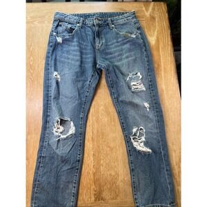Zara Distressed Ripped Straight Leg Mom Jeans High Waist Sz 10 26" Inseam